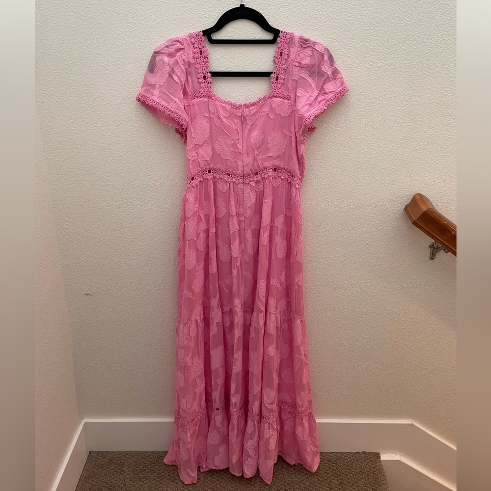 Pink Lace Midi Dress - Feminine Boho Style